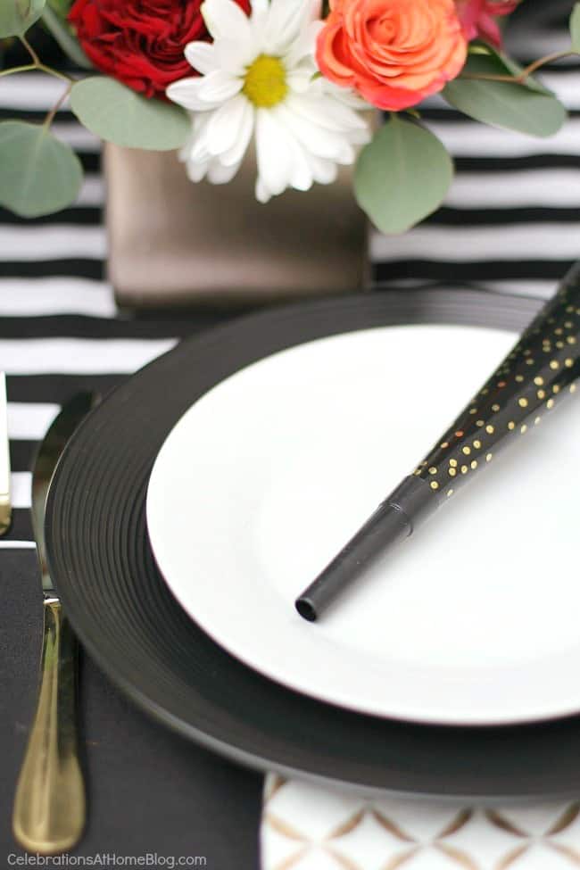 Check out this black & white celebration tabletop for inspiration for hosting those special occasions. From birthdays to graduation dinner parties, these simple pairings will work great!