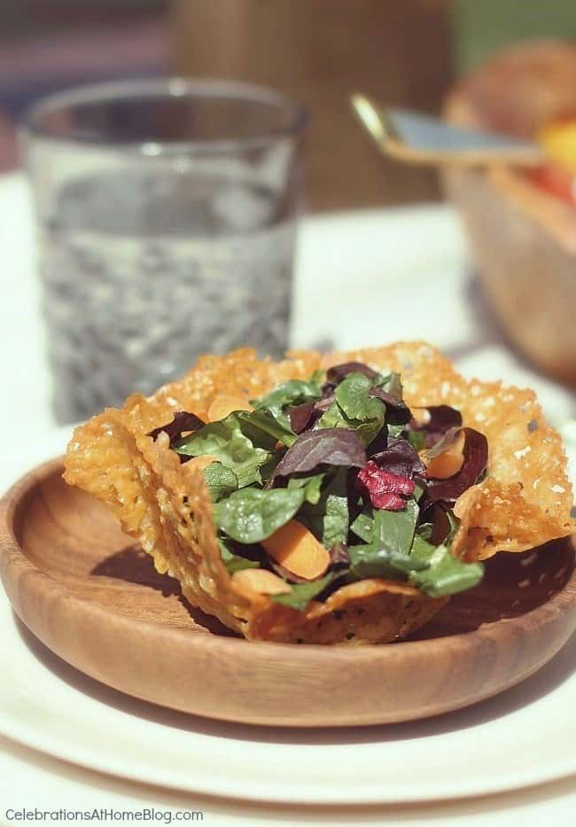 salad in cheese crisp bowl