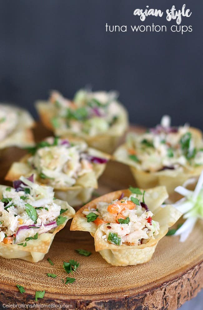 These Asian style tuna wonton cup appetizers will rock your world! A great make-ahead party appetizer that’s full of flavor!