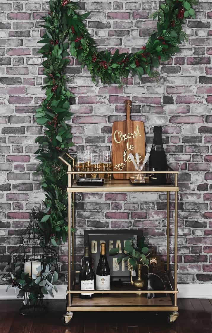 Black & gold bridal shower bar cart