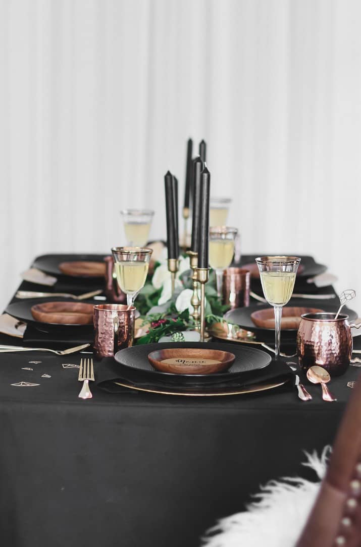 Black & gold bridal shower tablescape