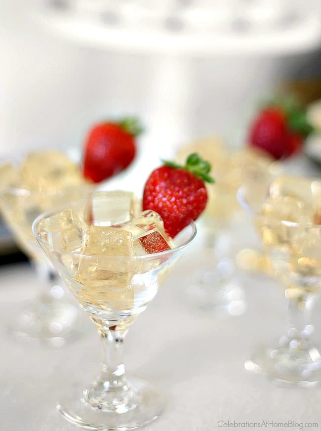 Champagne jello squares; party food; Toast your celebration with sparkling wine jello squares for a fun twist at the party