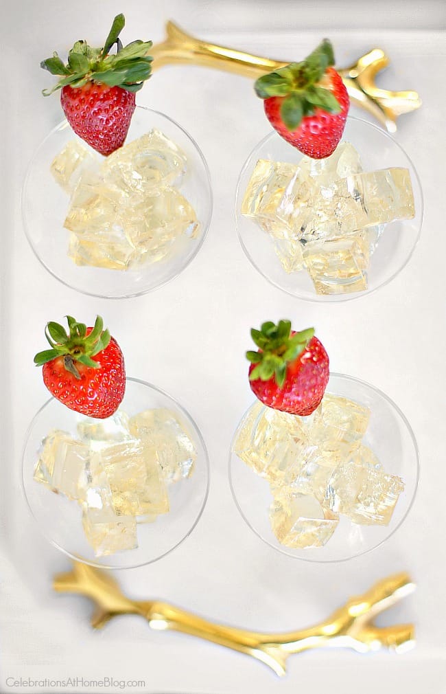 Champagne jello squares; party food; Toast your celebration with sparkling wine jello squares for a fun twist at the party