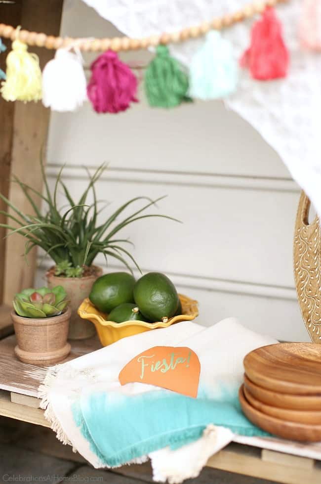 Create clever decor for your Cinco de Mayo party with terra cotta mini signs.