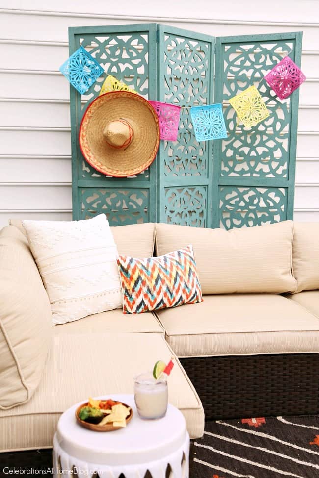 Host a stylish Mexican fiesta happy hour and set up a cozy lounge for seating.