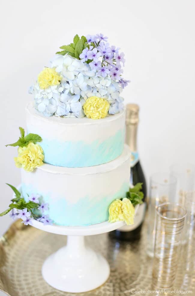 This bridal shower cake is perfect for a 'Something Blue' bridal shower!