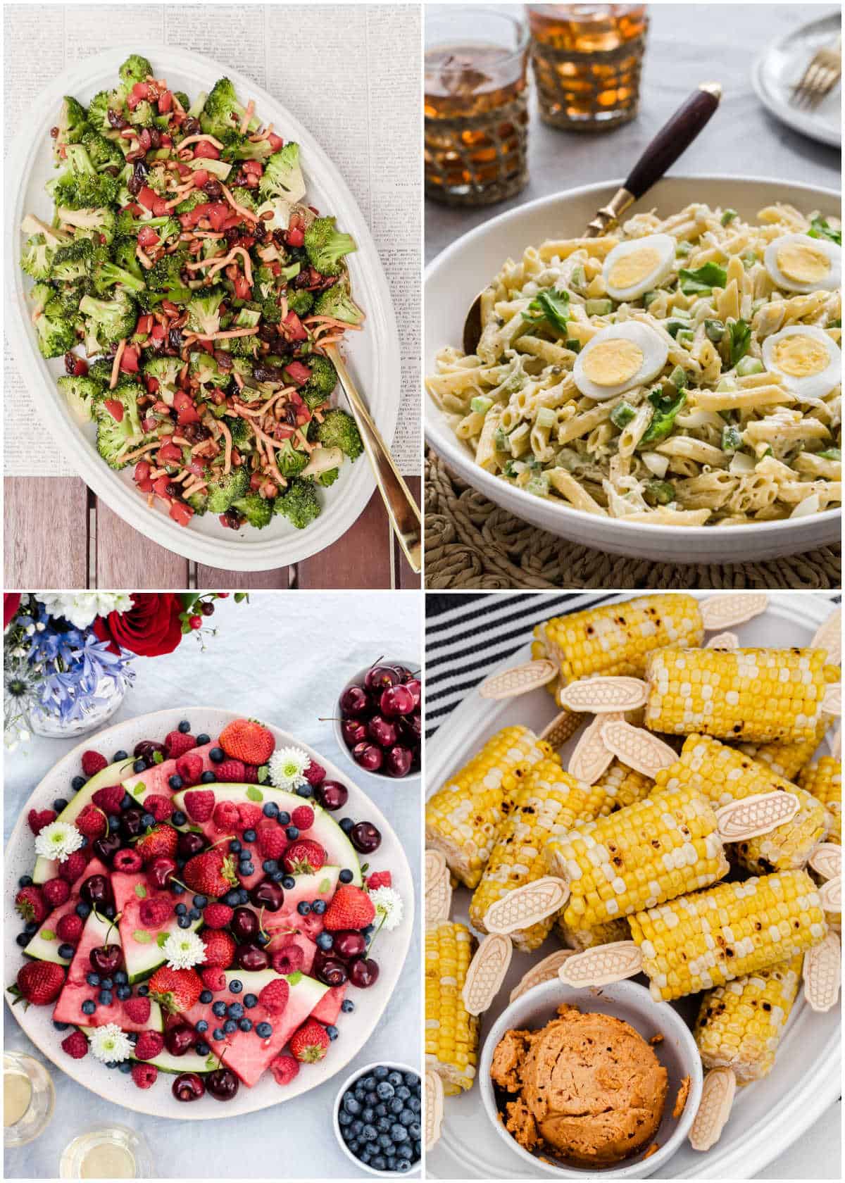 photo collage of summer food side dishes.