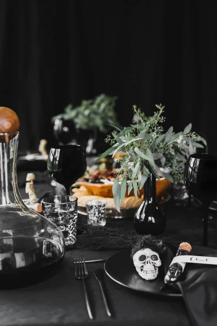 black Halloween tablescape