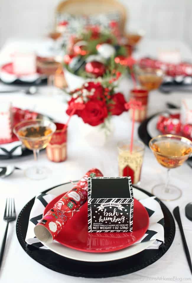Red & white Christmas brunch table setting