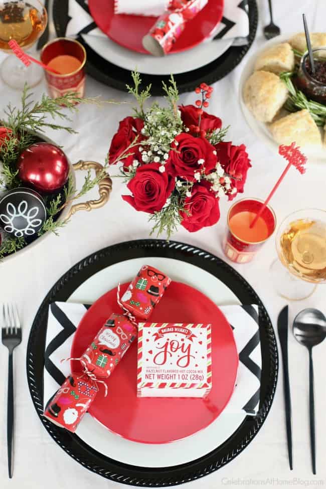 Red & White Christmas Table place settings