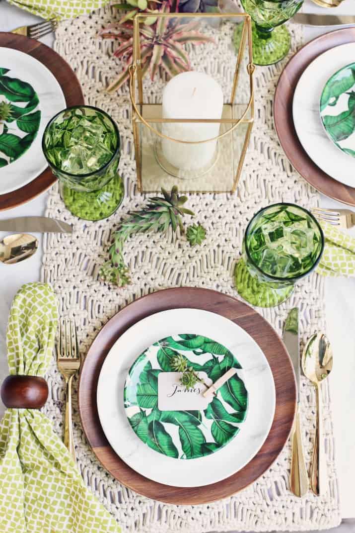 Green Dinner Party Tablescape top view