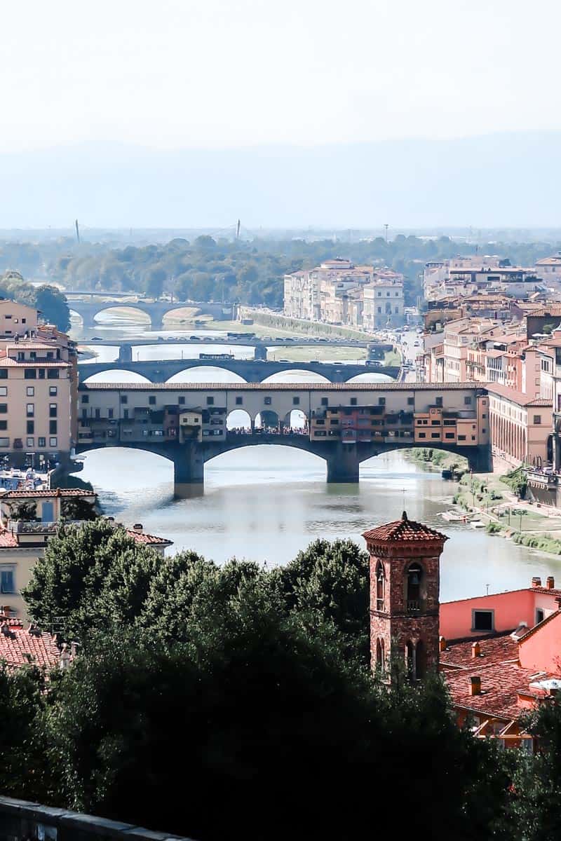 view of the Arno river and Ponte Vecchio, from Michelangelo Square.
