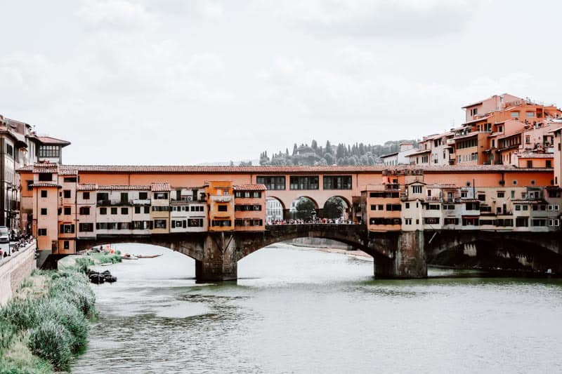 view of Ponte Vecchio from riverside.