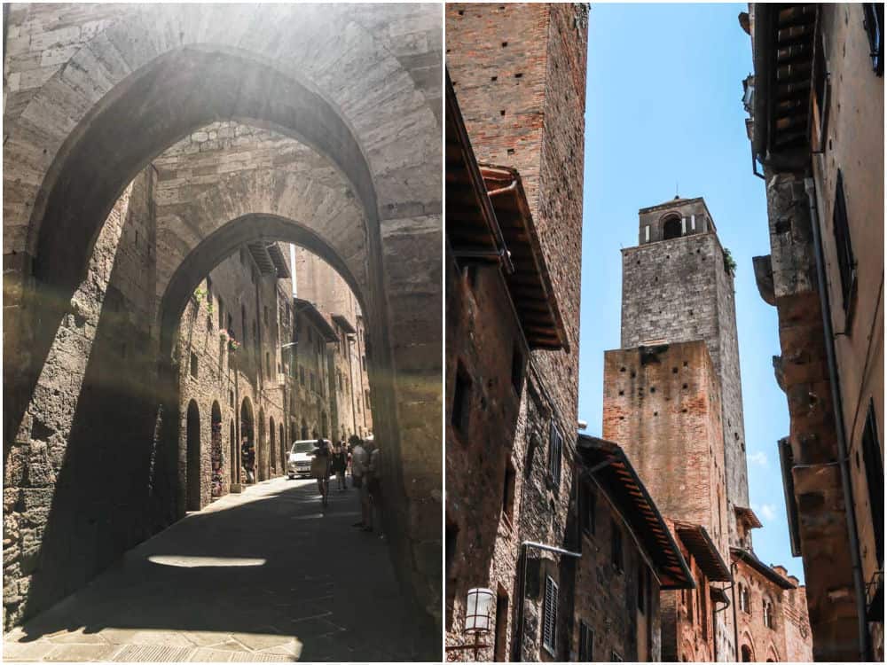 two photo collage of San Gimignano, Italy.