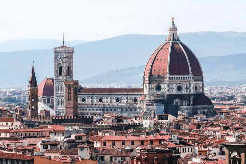 view of Duomo in Florence, from rooftop.