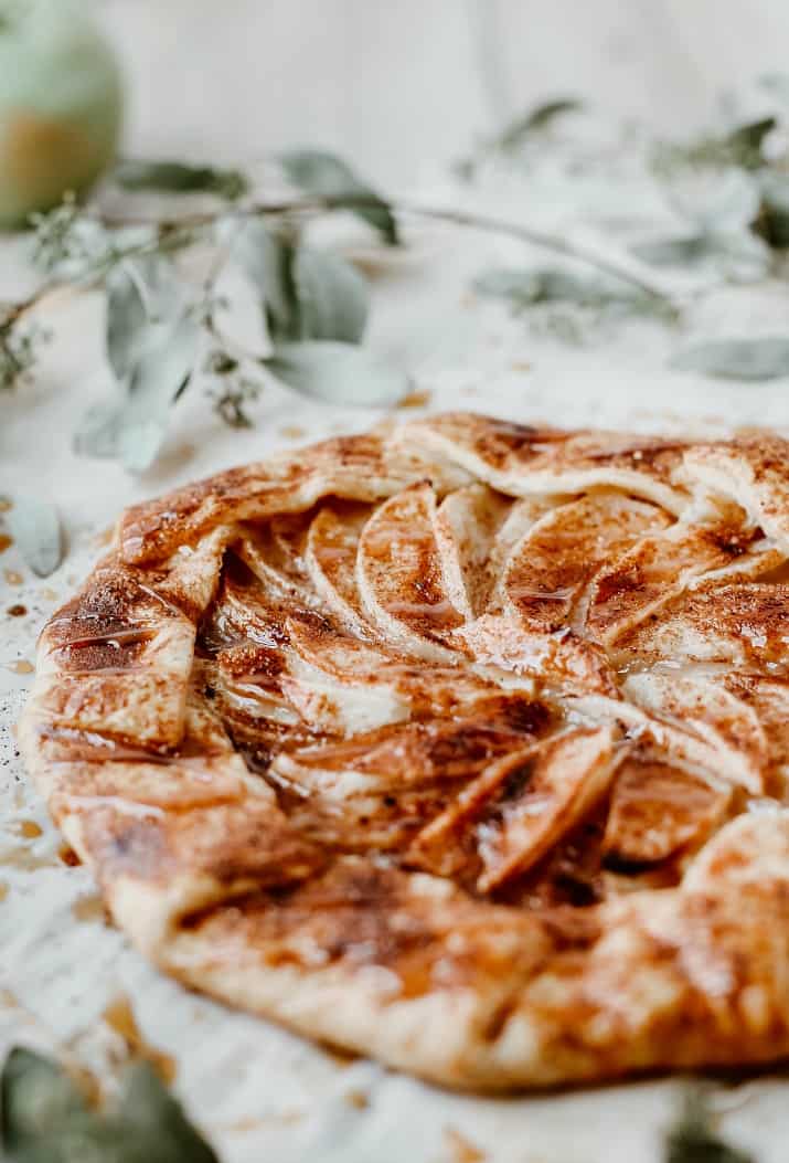 rustic apple galette with caramel drizzle