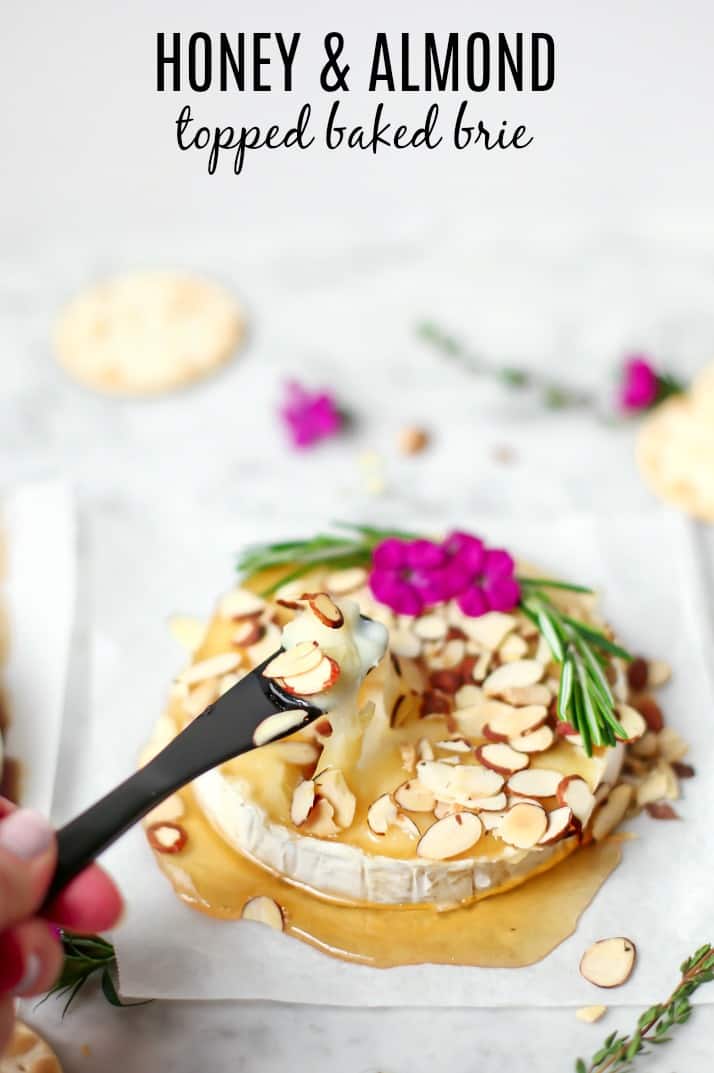 party appetizers, baked brie 3 ways, honey and almond