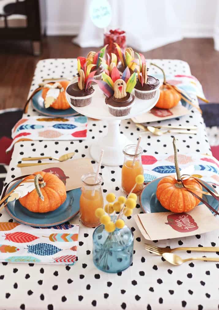 Thanksgiving kids table decorated for holiday