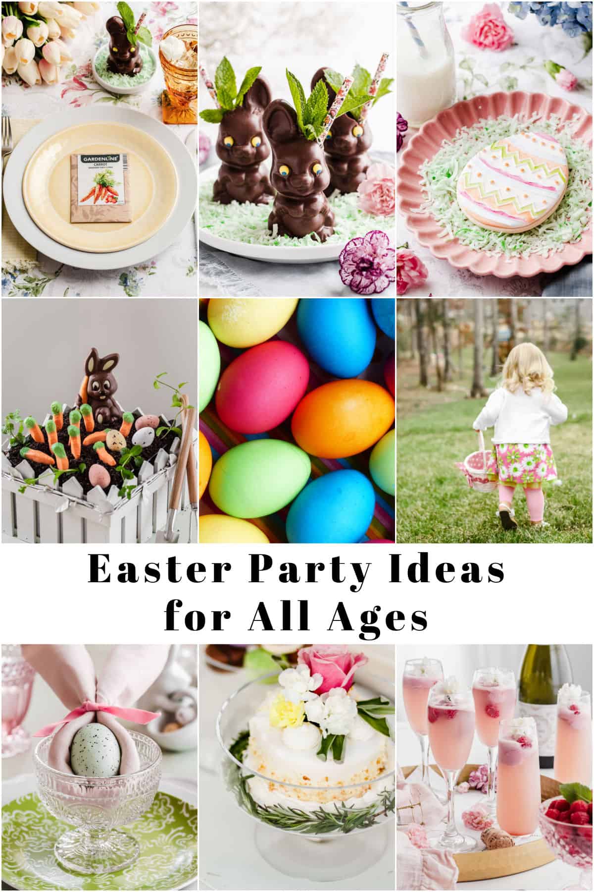 photo collage with text that says Easter party ideas for all ages.
