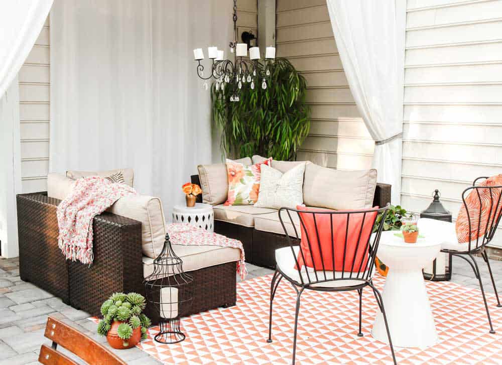 patio setup with lounge seating for party.