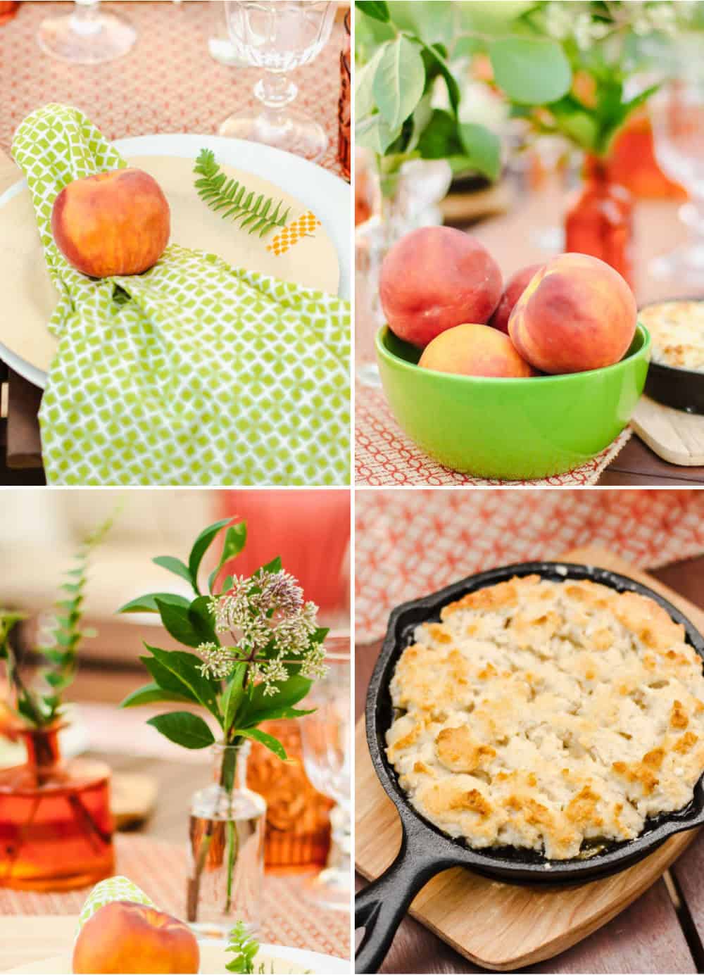 photo collage of peach themed party ideas.