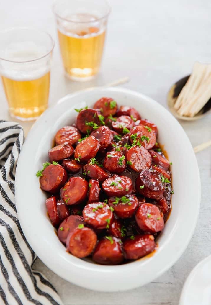 Sweet and Spicy Smoked Sausage Bites - Jersey Girl Cooks