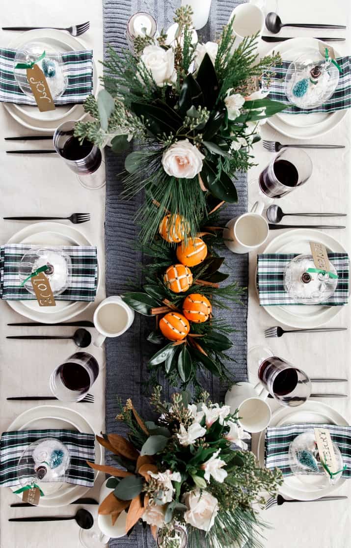 Natural Christmas Tablescape for 2020 - Evergreens, Pomanders &amp; Plaid