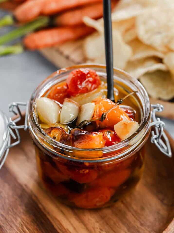 tomato confit in small jar.