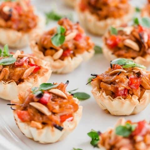 Easy Chicken Appetizers in Phyllo Cups with Sweet & Sour Sauce