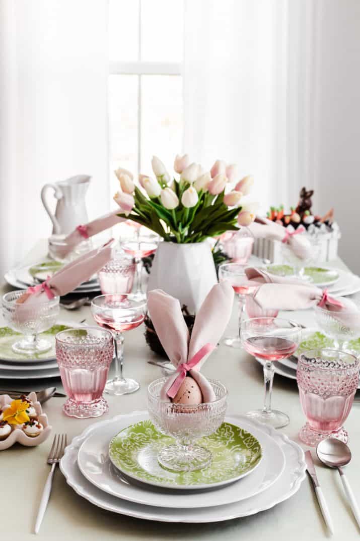 Elegant Easter Tablescape (Pink and Green) - Celebrations at Home