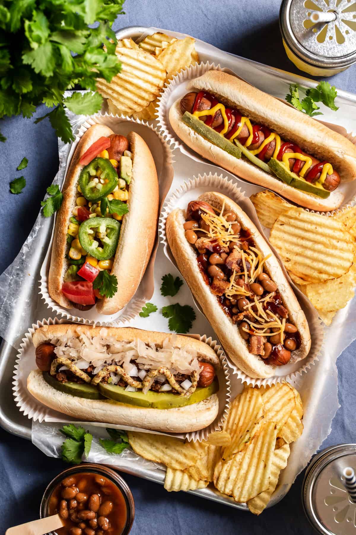 hot dogs topped 4 ways