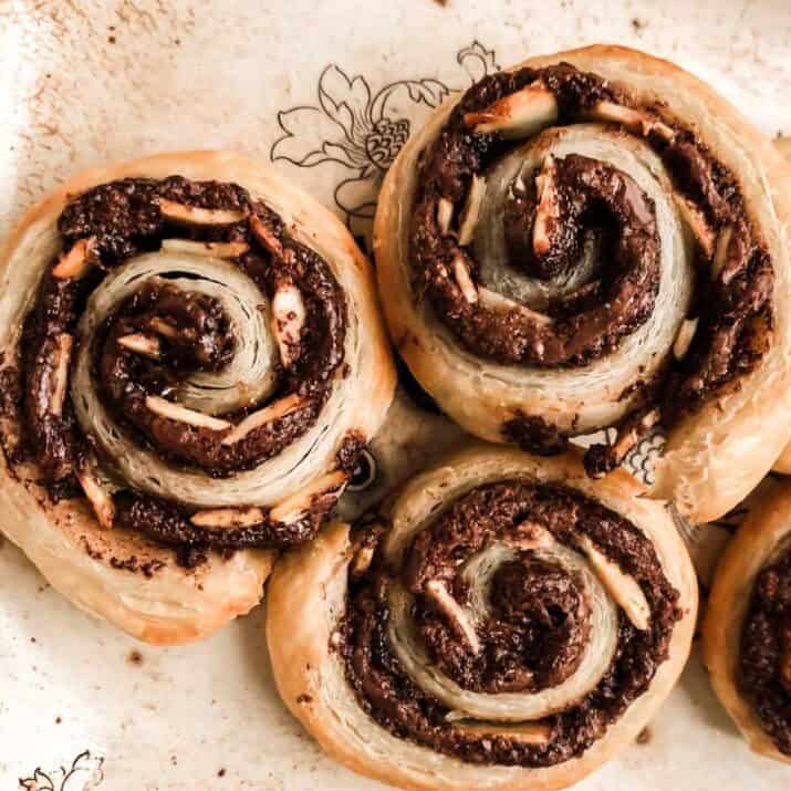 puff pastry pinwheels with chocolate.